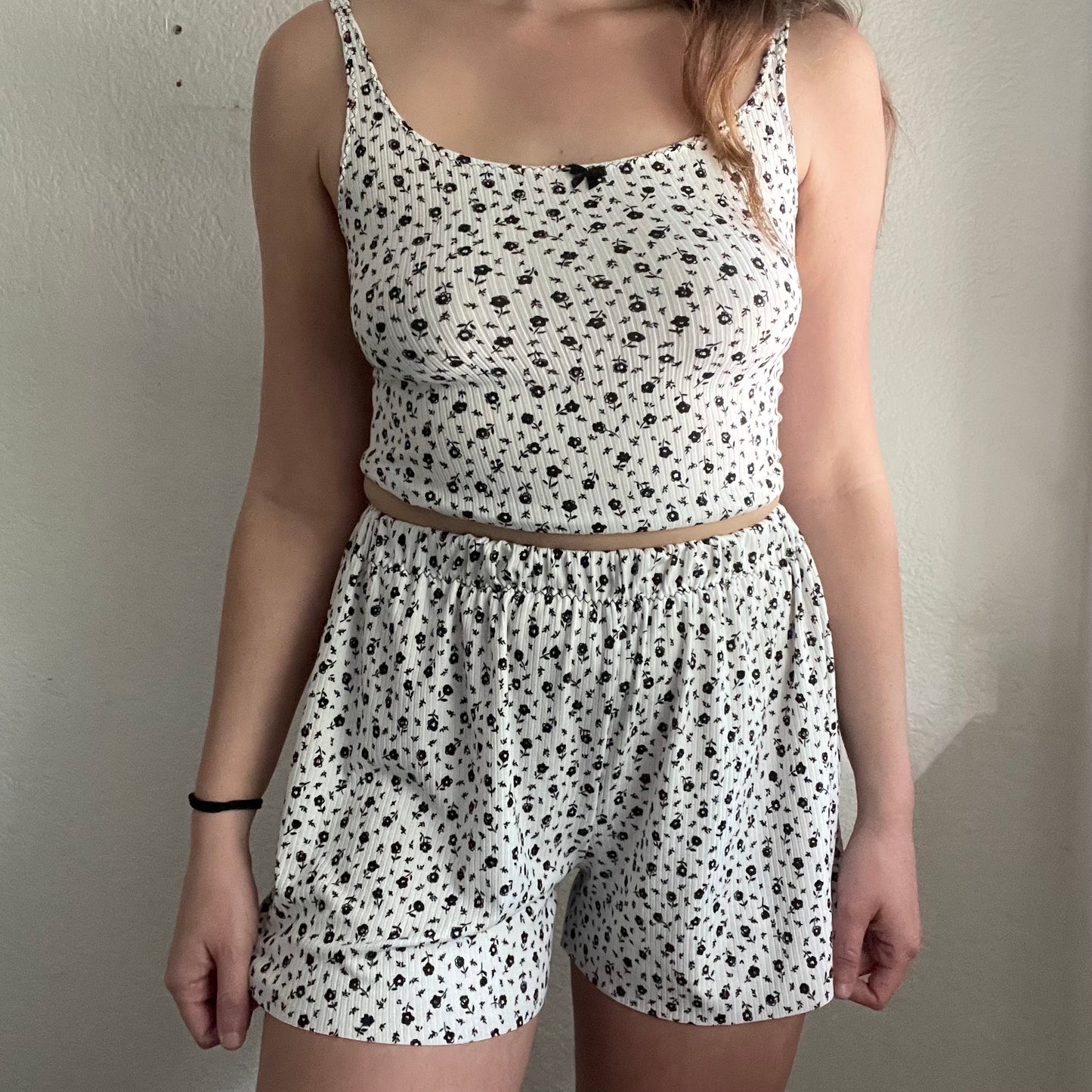 white floral shorts