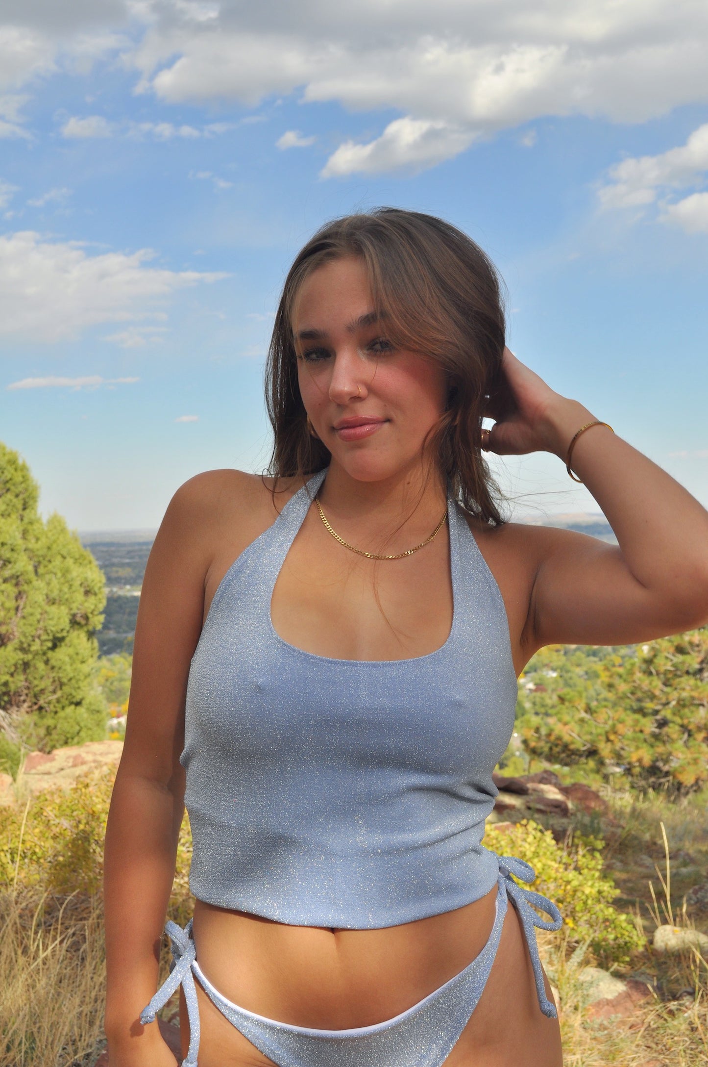 Blue Glitter Halter Top