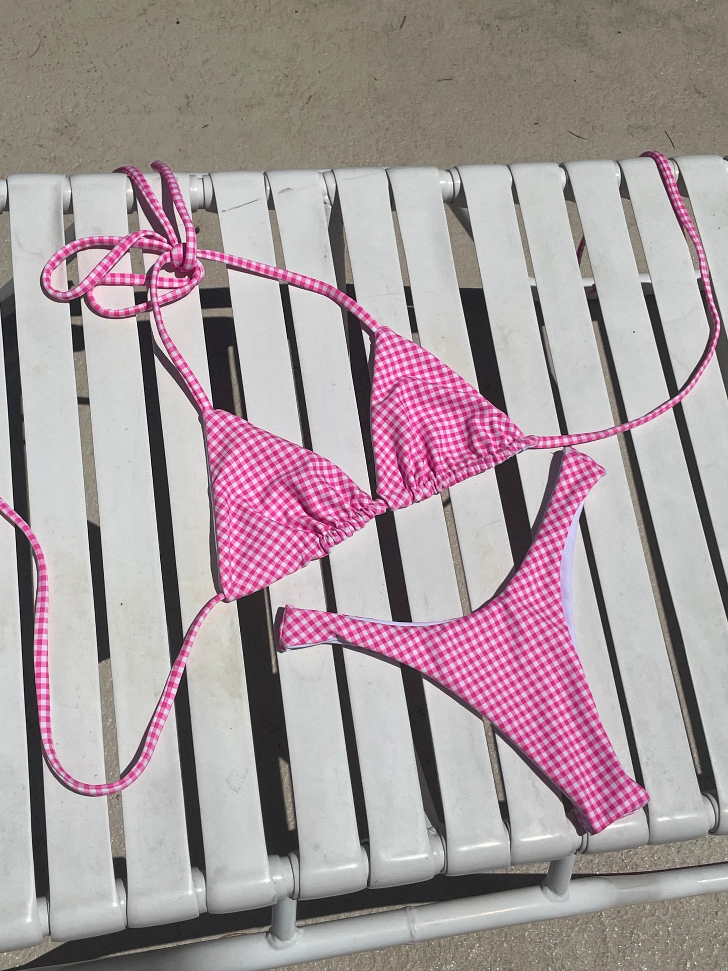 Pink gingham Katie Bikini Top